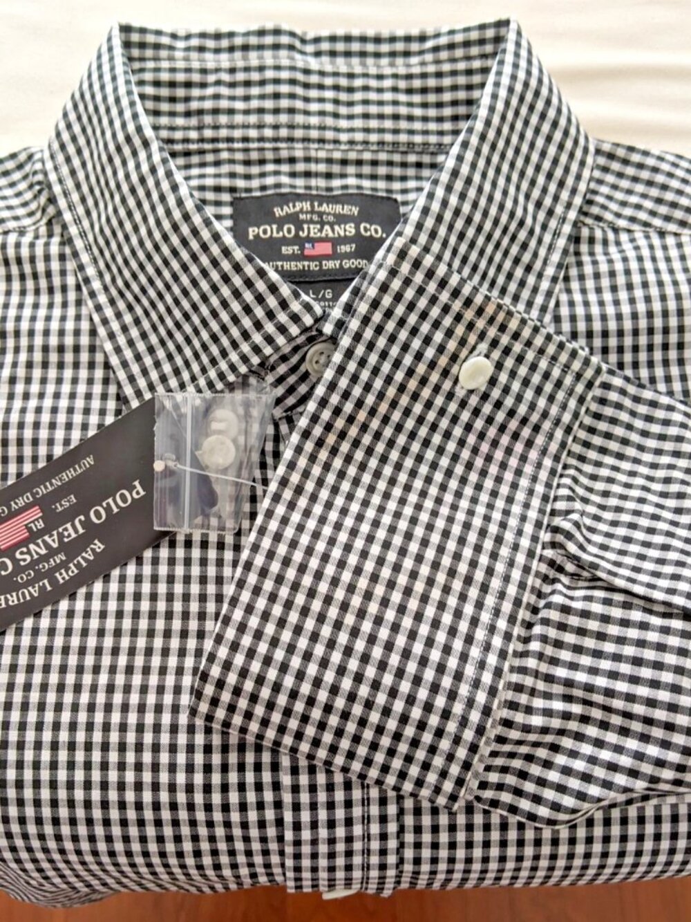 RALPH LAUREN Men Long Sleeve Classic Fit Gingham Check Shirt Sz L 100% Cotton
